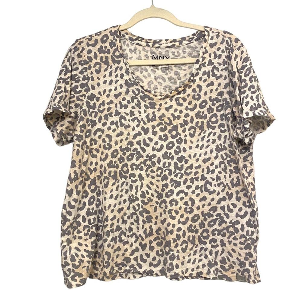Marc New York Leopard Pink and Gray Print Short Sleeve XL Top Super Soft V-Neck